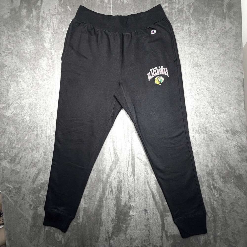 Champion Reverse Weave Joggers Chicago Blackhawks Sweatpants Mens Sz L Black NHL